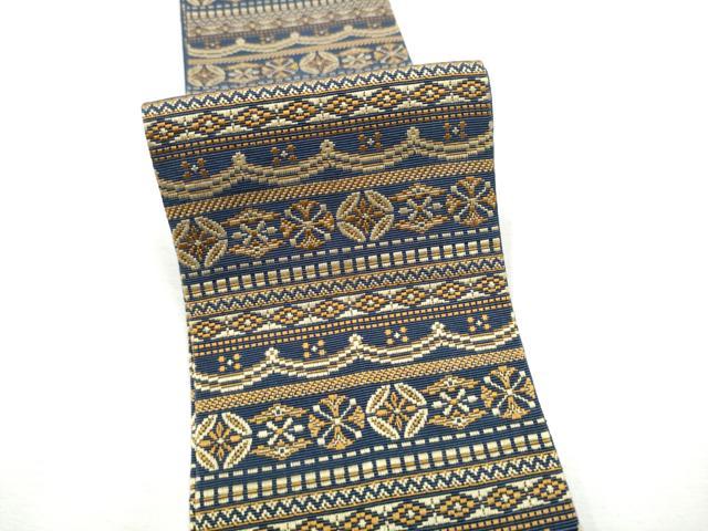 平和屋着物●男性　本場筑前博多織　角帯　横段吉祥文　正絹　逸品　CABF8420hy