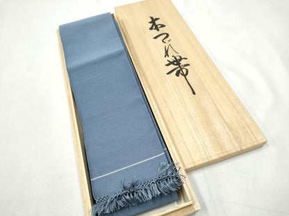 平和屋着物●男性　爪掻き本綴れ　角帯　色無地　薄花色　共箱付き　正絹　逸品　CABF8427hy
