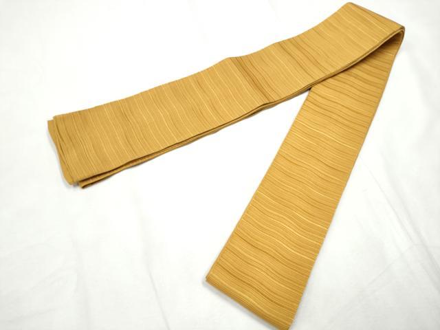 平和屋着物●男性　本場筑前博多織　角帯　よろけ縞　色無地　山吹茶色　正絹　逸品　CABF8434hy