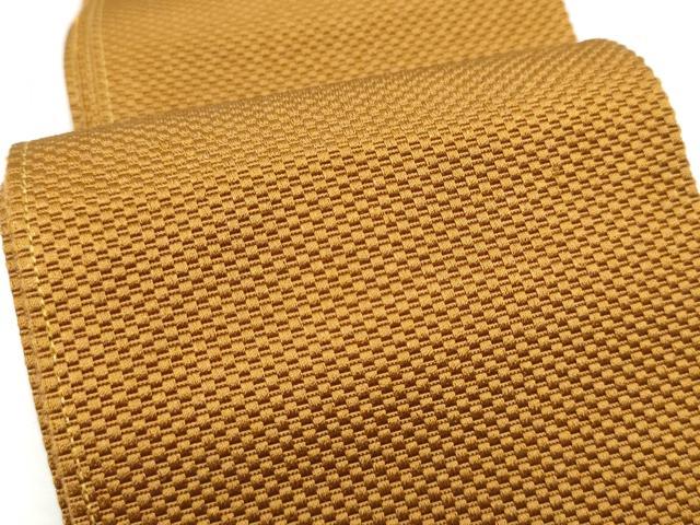 平和屋着物●男性　本場筑前博多織　角帯　色無地　紅鬱金色　正絹　逸品　CABF8472hy