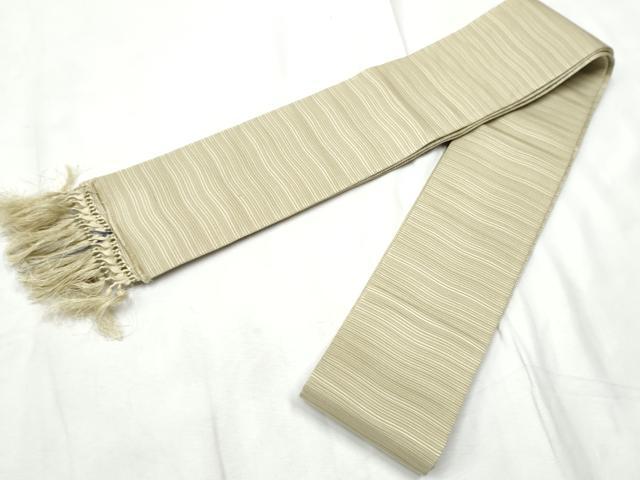 平和屋着物●男性　本場筑前博多織　角帯　よろけ縞　色無地　白像色　西村織物謹製　証紙付き　正絹　逸品　CABF8505hy