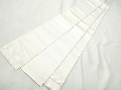 平和屋着物●男性　本場筑前博多織　角帯　横段文　色無地　生成色　博多金ラベル　森博多織物謹製　証紙付き　正絹　逸品　CABF8512hy