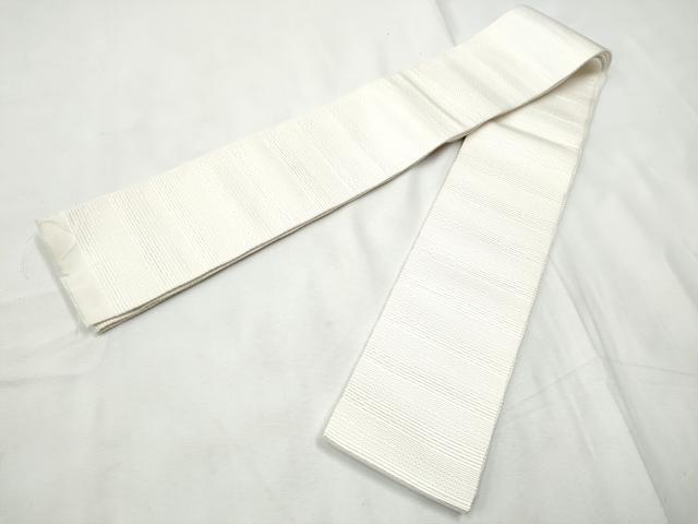 平和屋着物●男性　本場筑前博多織　角帯　横段文　色無地　生成色　博多金ラベル　森博多織物謹製　証紙付き　正絹　逸品　CABF8512hy