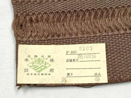 平和屋着物●男性　本場筑前博多織　角帯　色無地　茶褐色　証紙付き　正絹　逸品　CABF8531hy