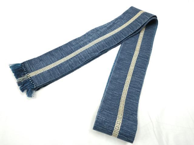 平和屋着物●男性　両面　角帯　紬地　幾何学間道　正絹　逸品　CABF8547hy