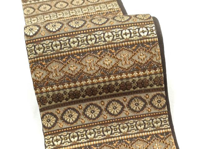 平和屋着物●男性　本場筑前博多織　角帯　横段吉祥花文　正絹　逸品　CABF8554hy