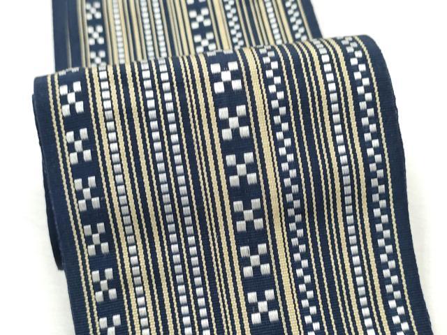 平和屋着物●男性　本場筑前博多織　角帯　間道　正絹　逸品　CABF8558hy