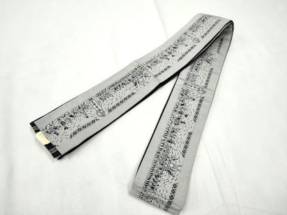平和屋着物●男性　本場筑前博多織　両面　角帯　献上　人物文　正絹　逸品　CABF8560hy