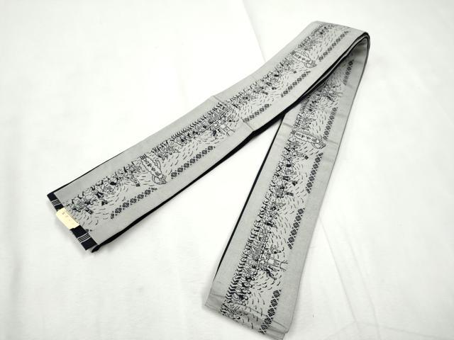 平和屋着物●男性　本場筑前博多織　両面　角帯　献上　人物文　正絹　逸品　CABF8560hy