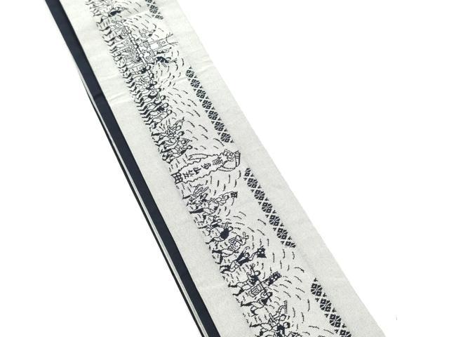 平和屋着物●男性　本場筑前博多織　両面　角帯　献上　人物文　正絹　逸品　CABF8560hy