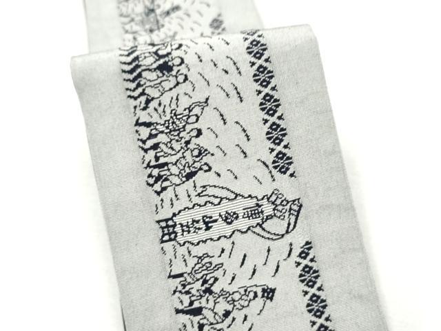 平和屋着物●男性　本場筑前博多織　両面　角帯　献上　人物文　正絹　逸品　CABF8560hy