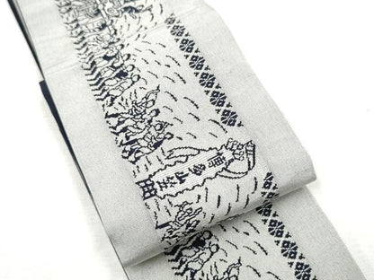 平和屋着物●男性　本場筑前博多織　両面　角帯　献上　人物文　正絹　逸品　CABF8560hy