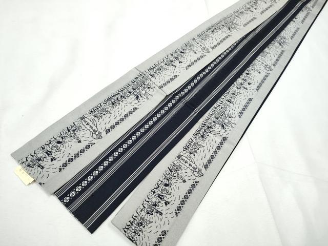 平和屋着物●男性　本場筑前博多織　両面　角帯　献上　人物文　正絹　逸品　CABF8560hy