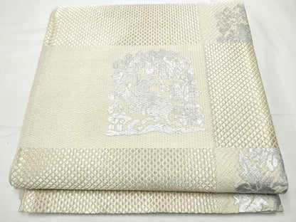 平和屋着物▽全通柄袋帯　スリーシーズン　春夏秋　花兎　銀彩　正絹　逸品　CABF8617hy