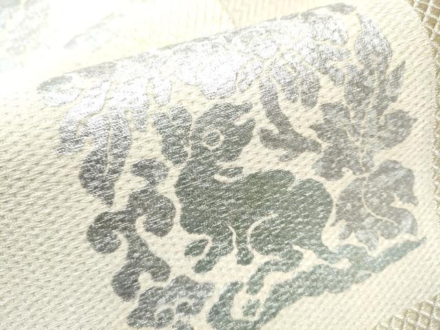 平和屋着物▽全通柄袋帯　スリーシーズン　春夏秋　花兎　銀彩　正絹　逸品　CABF8617hy