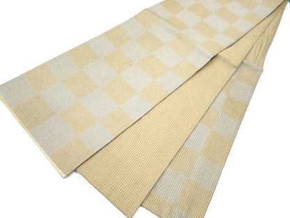 平和屋着物●六通柄袋帯　市松文様　金糸　正絹　逸品　CABF8620hy