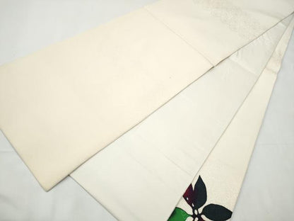 平和屋着物●太鼓柄袋帯　手描き　枝葉シルエット　金銀彩　鬼しぼ縮緬　正絹　逸品　CABF8621hy