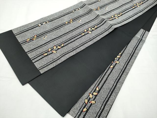 平和屋着物●六通柄袋帯　唐織　舞花びら　黒地　金銀糸　正絹　逸品　CABF8623hy