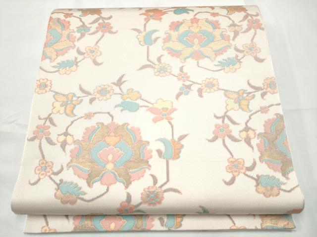 平和屋着物●全通柄　本袋帯　更紗花唐草文　金糸　正絹　逸品　CABF8627hy