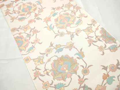 平和屋着物●全通柄　本袋帯　更紗花唐草文　金糸　正絹　逸品　CABF8627hy