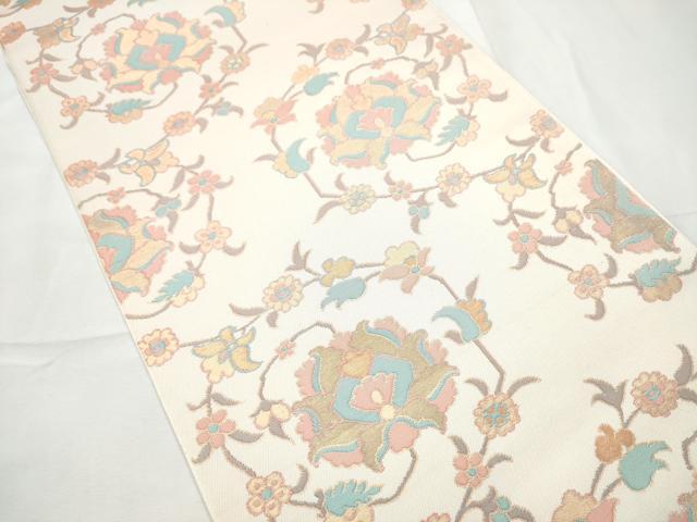 平和屋着物●全通柄　本袋帯　更紗花唐草文　金糸　正絹　逸品　CABF8627hy