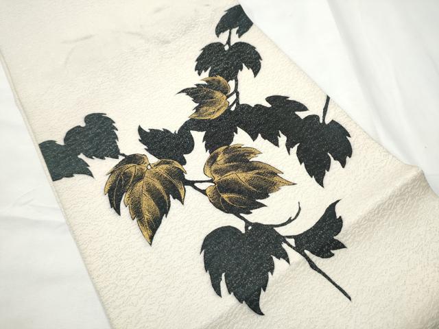 平和屋着物●太鼓柄袋帯　枝葉文　金通し地　正絹　逸品　CABF8628hy