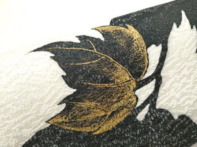 平和屋着物●太鼓柄袋帯　枝葉文　金通し地　正絹　逸品　CABF8628hy