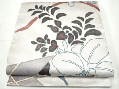 平和屋着物●六通柄袋帯　草花文　正絹　逸品　CABF8637hy
