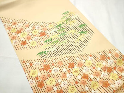 平和屋着物●九寸名古屋帯　笹梅文　金彩　正絹　逸品　CABF8641hy