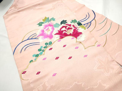 平和屋着物●アンティーク　大正ロマン　九寸名古屋帯　総手刺繍　流水花文　金糸　正絹　逸品　CABF8648hy