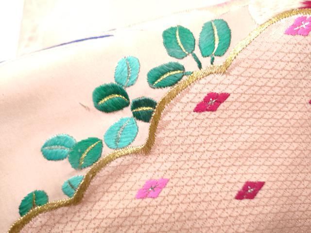 平和屋着物●アンティーク　大正ロマン　九寸名古屋帯　総手刺繍　流水花文　金糸　正絹　逸品　CABF8648hy