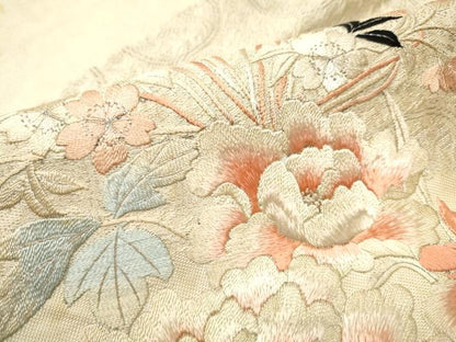 平和屋着物●アンティーク　大正ロマン　九寸名古屋帯　手刺繍　草花文　金糸　正絹　逸品　CABF8650hy