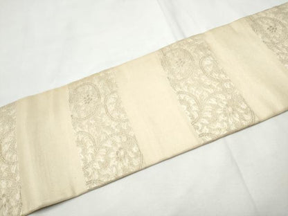 平和屋着物●アンティーク　大正ロマン　九寸名古屋帯　手刺繍　草花文　金糸　正絹　逸品　CABF8650hy