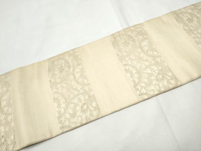 平和屋着物●アンティーク　大正ロマン　九寸名古屋帯　手刺繍　草花文　金糸　正絹　逸品　CABF8650hy