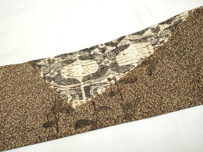 平和屋着物●九寸名古屋帯　紬地　絞り　切嵌花文　正絹　逸品　CABF8651hy
