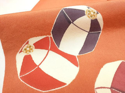 平和屋着物●九寸名古屋帯　型染め　花毬文　鬼しぼ縮緬　正絹　逸品　CABF8652hy