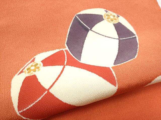 平和屋着物●九寸名古屋帯　型染め　花毬文　鬼しぼ縮緬　正絹　逸品　CABF8652hy