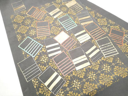 平和屋着物●塩瀬　九寸名古屋帯　幾何学花文　金彩　正絹　逸品　CABF8653hy
