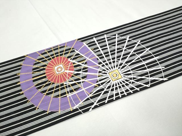 平和屋着物●九寸名古屋帯　幾何学文様　黒地　金彩　正絹　逸品　CABF8654hy