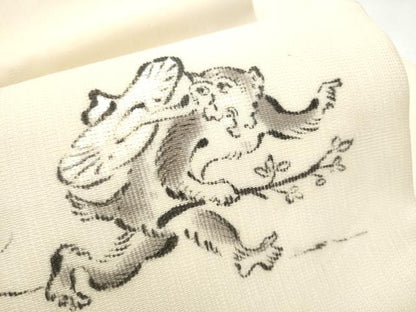 平和屋着物●九寸名古屋帯　手描き　鳥獣戯画　正絹　逸品　CABF8655hy