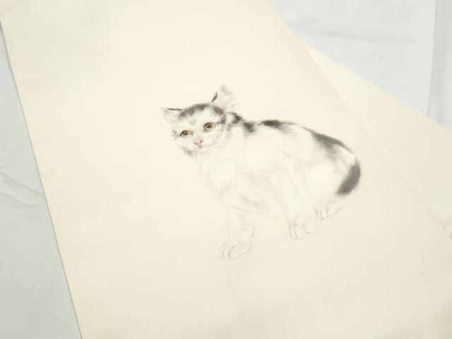 平和屋着物●塩瀬　九寸名古屋帯　作家物　手描き　猫　鈴乃屋扱い　正絹　逸品　CABF8656hy