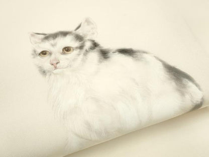 平和屋着物●塩瀬　九寸名古屋帯　作家物　手描き　猫　鈴乃屋扱い　正絹　逸品　CABF8656hy