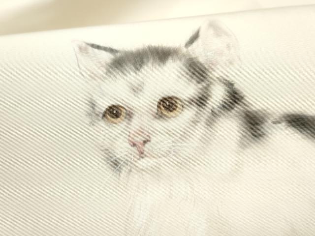 平和屋着物●塩瀬　九寸名古屋帯　作家物　手描き　猫　鈴乃屋扱い　正絹　逸品　CABF8656hy