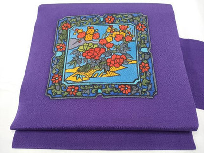 平和屋着物●九寸名古屋帯　色紙草花文　鬼しぼ縮緬　正絹　逸品　CABF8657hy