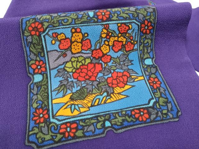 平和屋着物●九寸名古屋帯　色紙草花文　鬼しぼ縮緬　正絹　逸品　CABF8657hy