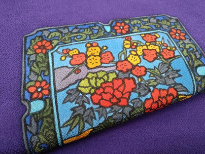 平和屋着物●九寸名古屋帯　色紙草花文　鬼しぼ縮緬　正絹　逸品　CABF8657hy