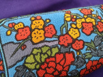 平和屋着物●九寸名古屋帯　色紙草花文　鬼しぼ縮緬　正絹　逸品　CABF8657hy