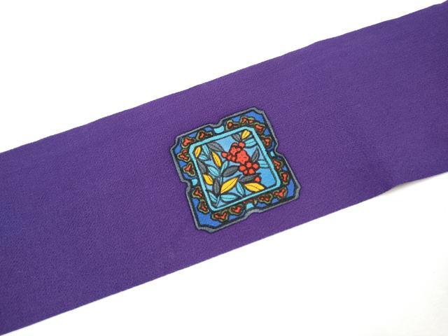 平和屋着物●九寸名古屋帯　色紙草花文　鬼しぼ縮緬　正絹　逸品　CABF8657hy
