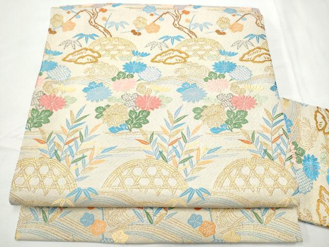 平和屋着物●西陣　九寸名古屋帯　唐織　籬草花文　金糸　証紙付き　正絹　逸品　CABF8658hy