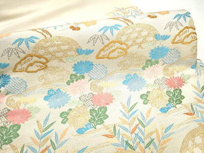 平和屋着物●西陣　九寸名古屋帯　唐織　籬草花文　金糸　証紙付き　正絹　逸品　CABF8658hy